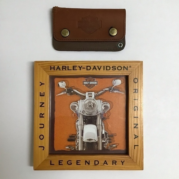 Harley Davidson Leather Wallet Biker/Motorcycle Wood Picture Frame LOT Vintage - Picture 4 of 16